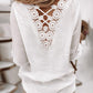 Contrast Lace Button Decor V Neck Top