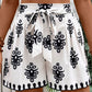 Black Tribal Geometric Print Belted High Waist Casual Shorts