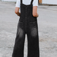 Black Distressed Bib Pocket Wide Leg Denim Overall