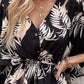 Leaf Print Button Front Drawstring Casual Dress