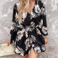 Leaf Print Button Front Drawstring Casual Dress