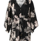 Leaf Print Button Front Drawstring Casual Dress