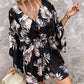 Leaf Print Button Front Drawstring Casual Dress