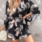 Leaf Print Button Front Drawstring Casual Dress