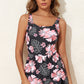 Black Floral Print Twisted Hollowed Back Swim Dress