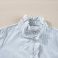 Sky Blue Stripe Frilled Trim Button Up Long Sleeve Shirt