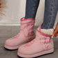 Pink Embroidered Thick Soled Plush Lined Boots