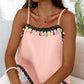 Square Neck Spaghetti Strap Colorful Tassel Decor Tank Casual Loose Fit Top