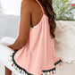 Square Neck Spaghetti Strap Colorful Tassel Decor Tank Casual Loose Fit Top