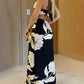 Floral Print V Neck Adjustabble Spaghetti Strap Maxi Dress Casual Button Front Slit A Line Dress