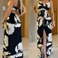 Floral Print V Neck Adjustabble Spaghetti Strap Maxi Dress Casual Button Front Slit A Line Dress