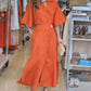 Turn down Collar Half Sleeve Maxi Dress Casual Waisted Slit Shirt Dress