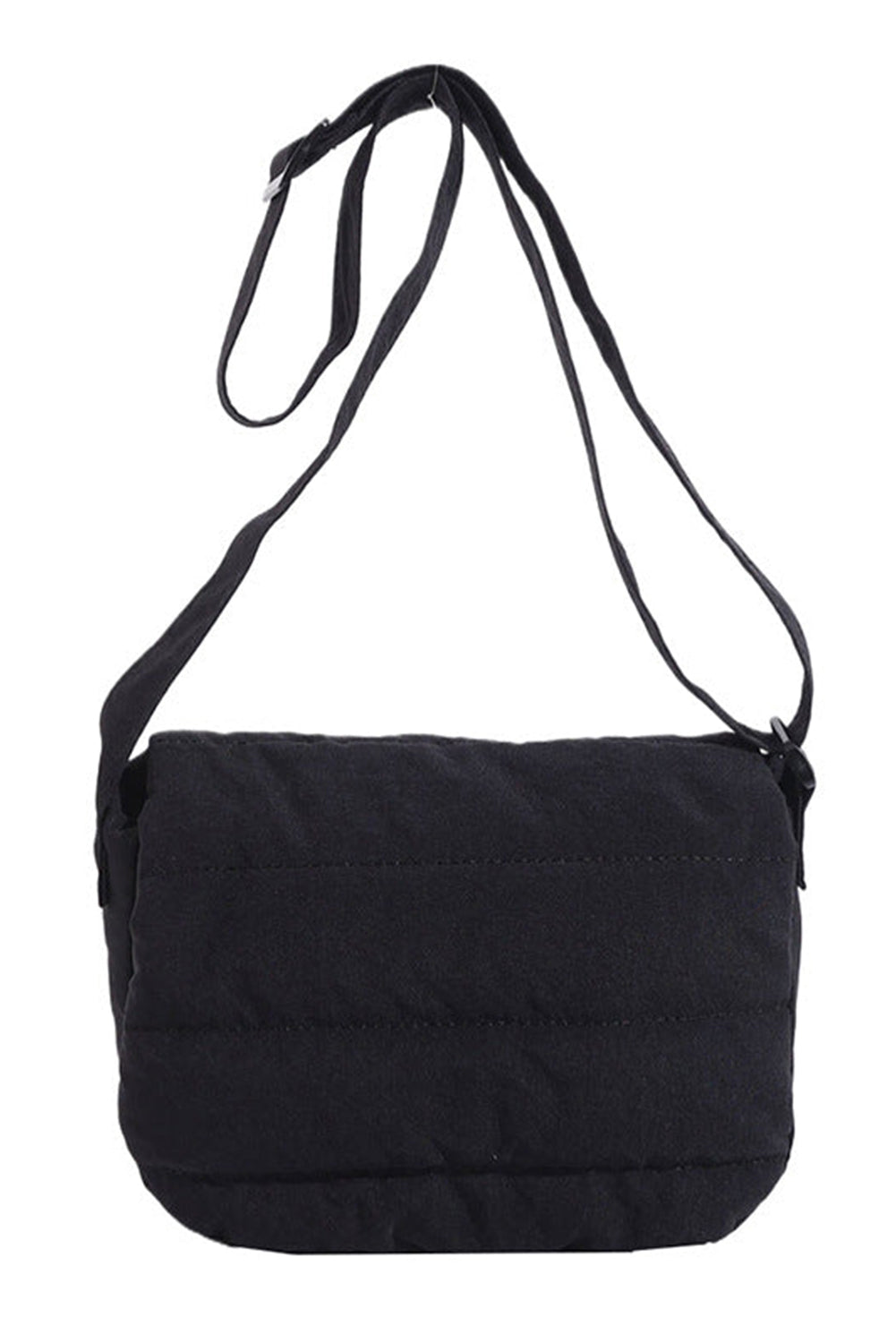 Black Solid Minimalist Foldover Puffer Crossbody Bag