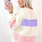 Beige Colorblock Patchwork Drop Shoulder Crewneck Sweatshirt