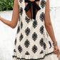 Beige Geometric Printed Sleeveless Hollowed Bowknot Back Mini Dress