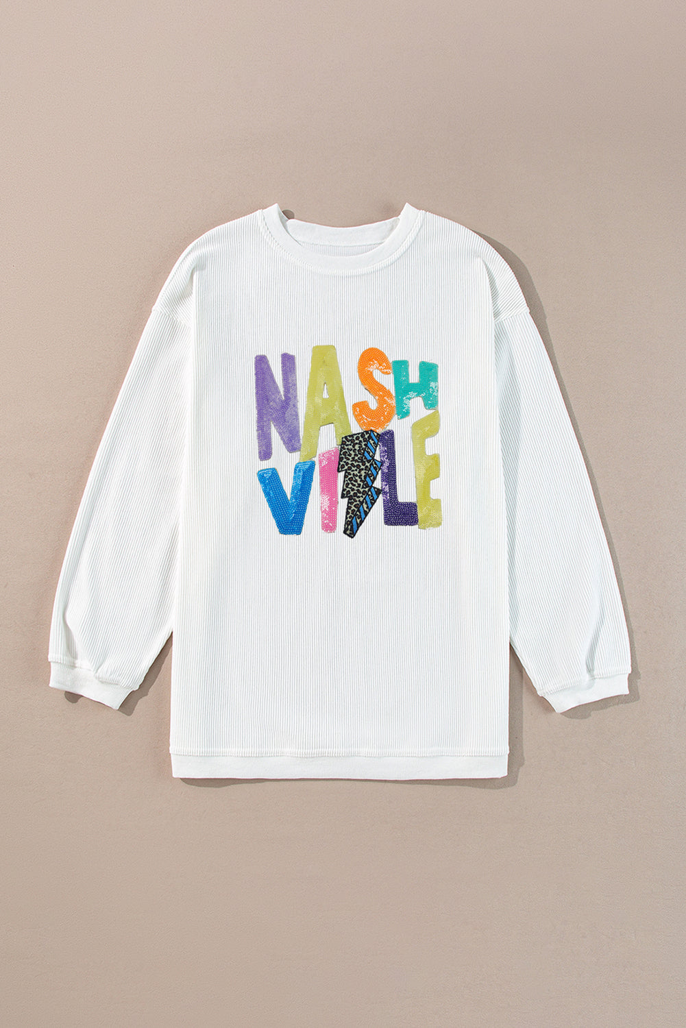 White Nashville Graphic Corded Oversized Sweatshirt