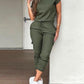 Round Neck Top & Drawstring Cuffed Pants Set