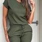 Round Neck Top & Drawstring Cuffed Pants Set