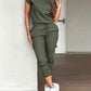Round Neck Top & Drawstring Cuffed Pants Set