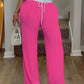 Contrast Binding Round Neck Top & Drawstring Straight Leg Pants Set
