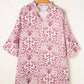 Pink Paisley Print Tiered 3/4 Sleeve Notched Neck Mini Dress