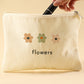 White Flower Print Corduroy Big Cosmetic Bag