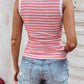 Pink Stripe Contrast Round Neck Sleeveless Slim Top