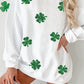 White Sequin Clover Patched Drop Shoulder Corded Sweatshirt