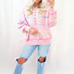 Pink Rainbow Stripes Drop Shoulder Baggy Henley Sweater