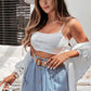 Beau Blue Buttoned Front High Waist Side Pockets Denim Maxi Skirt