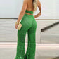 2 Pieces Halter Sleeveless Crop Top and Casual Hollow out Loose Fit Pants Set