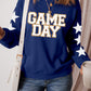 Navy Blue GAME DAY Printed Star Sleeve Crewneck Pullover Sweatshirt