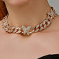 Gold Butterfly Rhinestone Chain Choker Necklace