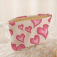 White Hearts Print Zipper Corduroy Large Cosmetic Bag
