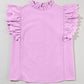 Bright Pink Solid Color Scalloped Ruffle Sleeve Top