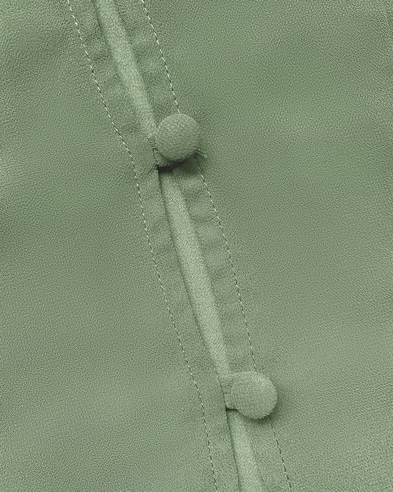 V Neck Shoulder Asymmetrical Ruffles Blouse Casual Button Front Long Sleeve Top