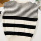 Black white Striped O Neck Sweater Vest