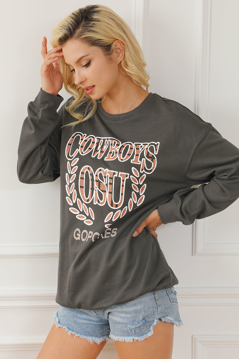 Gray COWBOY OSU Go Pokes Oversized Sweatshirt
