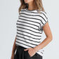 White Stripe Knitted Bat Sleeve T Shirt