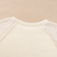 Parchment Eyelet Knit Patchwork Raglan Sleeve Pullover Top