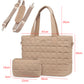 Camel Quiled Patchwork Large Tote Bag and Clutch 2pcs Set