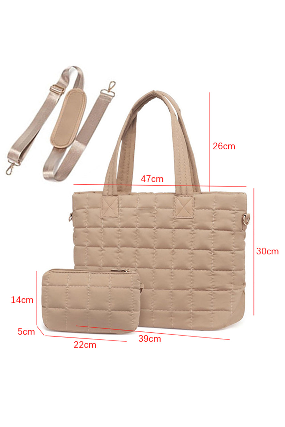 Camel Quiled Patchwork Large Tote Bag and Clutch 2pcs Set