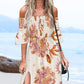 Tribal Print Off Shoulder Shirred Maxi Dress Bell Sleeve Side Split Vacation Dress