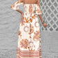 Tribal Print Off Shoulder Shirred Maxi Dress Bell Sleeve Side Split Vacation Dress