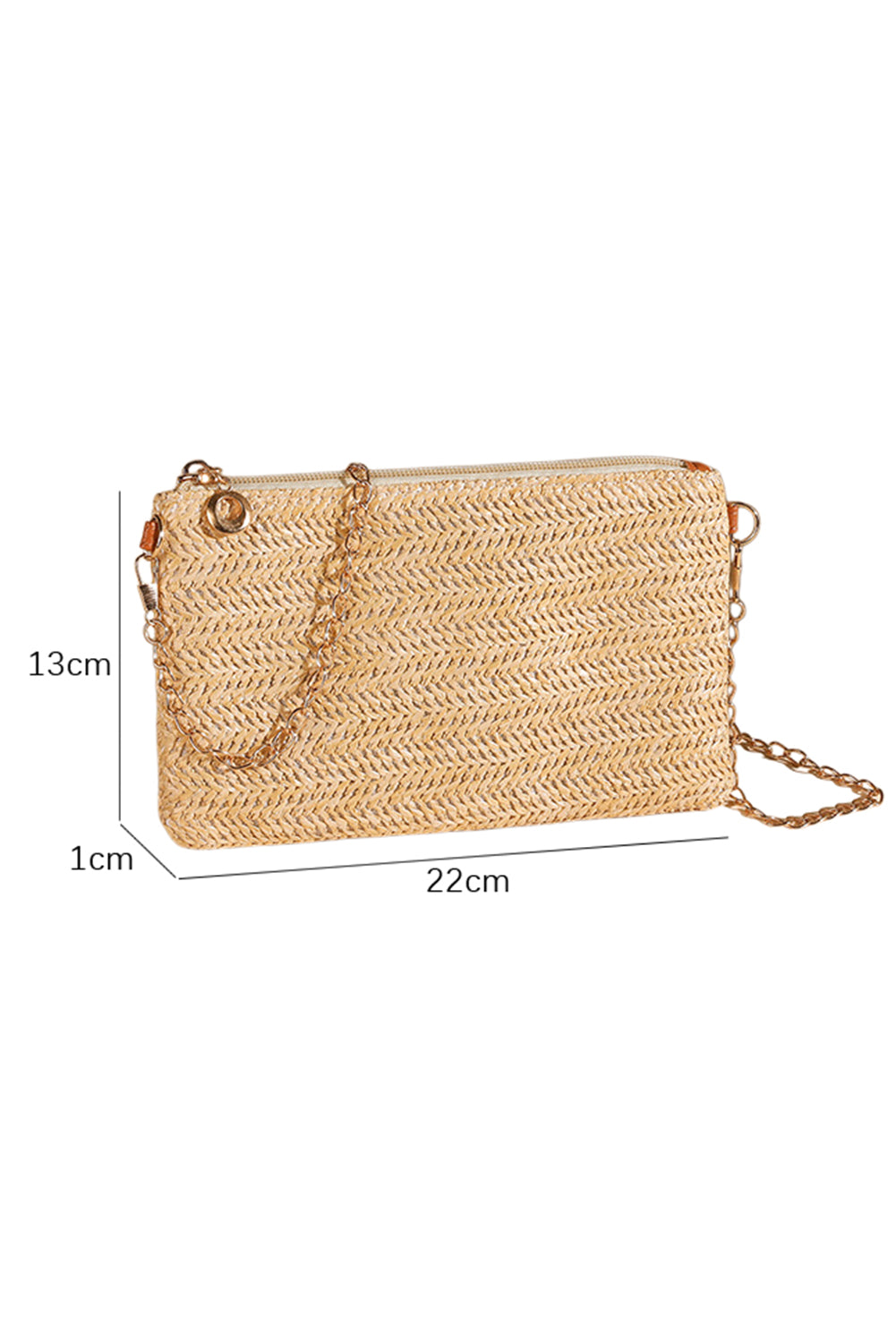 Oatmeal Straw Woven Zipper Chain Shoulder Bag