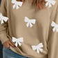 Apricot Bow Pattern Drop Shoulder Plus Size Sweatshirt