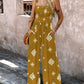 Embroidery Patchwork Thick Strap Square Neck Shirred Jumpsuit Wide Leg Vacation Overalls with Pockets
