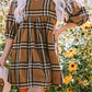 Brown Plaid Pattern Empire Waist Babydoll Dress
