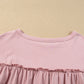 Light Pink Ruffled Trim Loose Babydoll Tee
