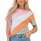 Pink Color Block Patchwork Seamed Crewneck T Shirt